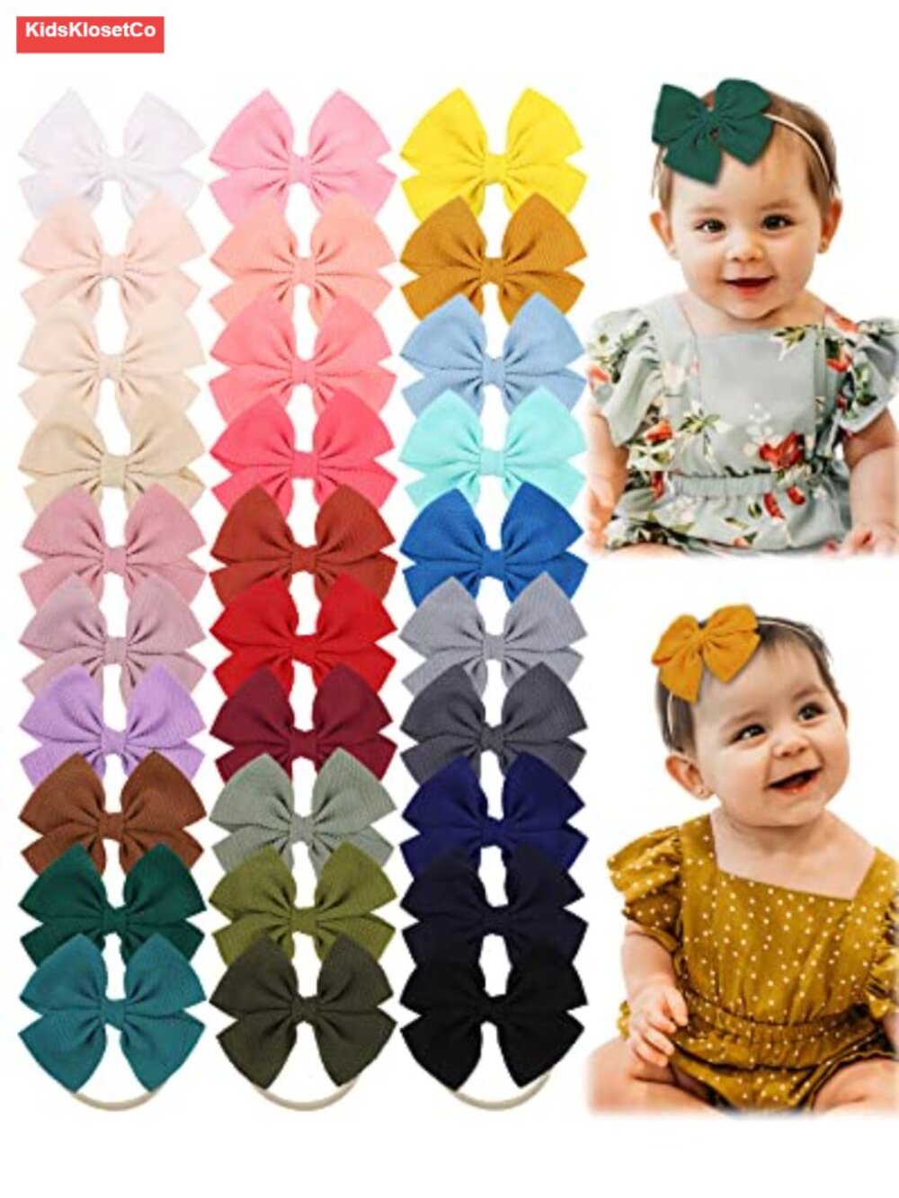 30 Large Waffle Texture Nylon Hair Bows Headbands Baby Girls